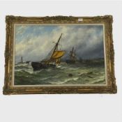 Stuart Henry Bell : Morning after the gale off Sunderland, oil on canvas, signed, 49 cm x 74 cm,