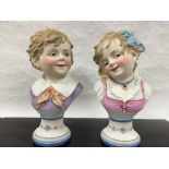 A pair of German porcelain busts, Richard Eckert and Co, circa 1900,