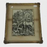 After Albrecht Durer (1471 - 1528) : Saint Eustace, engraving, 35.7 cm x 26 cm, framed.