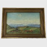 Howard Barron : North Rhum and Eigg, oil on panel, signed, 19 cm x 29 cm, framed.