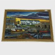 K. Short : Seahouses Harbour, oil on panel, signed, dated '87, 40 cm x 60 cm, framed.