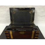 A Victorian oak and brass bound writing slope, with tooled leather interior, width 40cm.