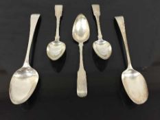Three silver fiddle pattern spoons, Newlands & Grierson, Edinburgh, 1813 and later,