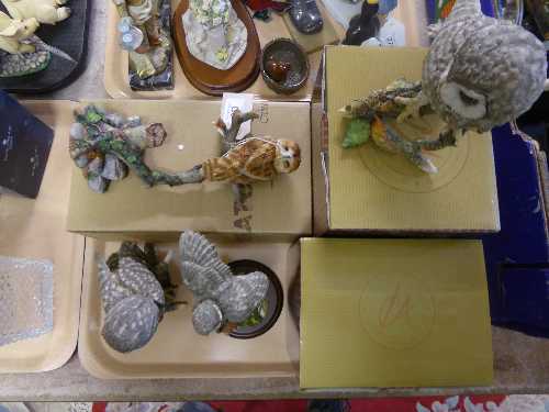 A tray of six country artist's owl figures (three boxed)