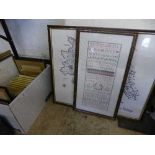 Large quantity of framed needle works including poems, samplers,