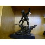 Bronze figure on marble base - Snow boarder