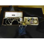 Case of simulated pearls, lady's rotary watch, brooches,