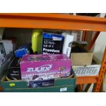 A box of car auto lock, car CD players, wheel covers,