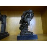 Bronze figure on marble base - Female rock climber