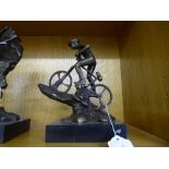 Bronze figure on marble base - Mountain biker