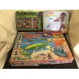 Collection of mid twentieth century and later games including Thunderbirds projector, Subbuteo,