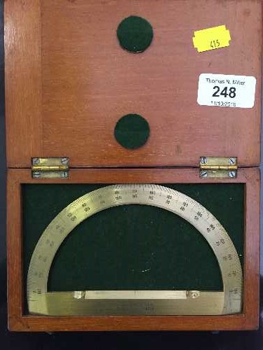 A mahogany cased brass protractor J.