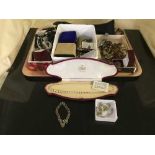 A tray of large quantity of costume jewellery, simulated pearls, silver bracelet,