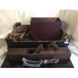 Box of vintage wood working tools