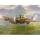 Gilt framed oil on board - Lancaster bomber, signed Dunning.