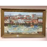 Gerald Hodgson : Fishing boats in a harbour , oil on canvas, signed, framed.