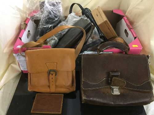 A box of assorted lady's leather handbags,