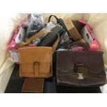 A box of assorted lady's leather handbags,