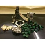 Chinese desk seal, together with Dansk eleghant figure, pair of cufflinks, child's teething ring,