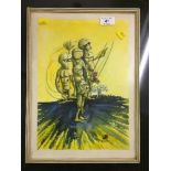 A mid twentieth century watercolour drawing depicting the apocalypse, signed Andrus, framed.