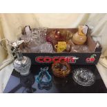 Two boxes of glass ware - wine glasses, claret jug,