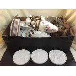 Two boxes of assorted continental china, table lamps, planter,