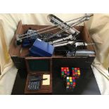 Two spot lamps and two boxes of angle poised lamps, two Rubix cubes, dentistry tools,