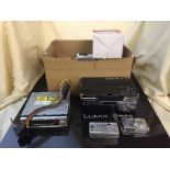 A box of Ion film scanner, multi band radio, Panasonic camera,