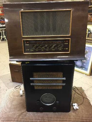 A Walnut cased Ferarnti valve radio and one other