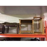 A rosewood upholstered dressing table stool and two oak side tables