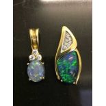 Two 18ct gold opal and diamond pendants, 7.2g.