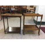 An oak barley twist occasional table and a two tier trolley