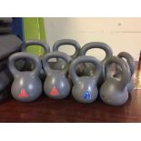 Eight kettle bell weights