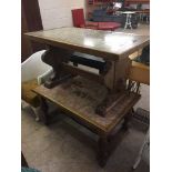 Two oak tiled topped coffee tables