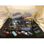 A box of assorted die cast vehicles