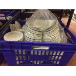 Seven boxes of white catering dinner ware