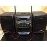 A box of quantity of assorted radios, speakers,