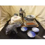 A tray of large quantity of assorted Danish plates, beer stein, wall plates,