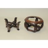 Large Chinese circular hardwood stand, 6" high & another bowl stand with inlaid decoration. (2).