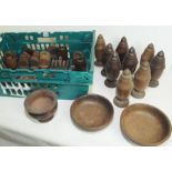 Collection of 20th century treen items including: toast racks; covered jars of urn form, bowls; etc.