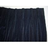 Pair of 20th century blue chenille curtains with triple pinch pleat fixed top, lined.