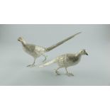 Pair of cast silver table pheasants, Sheffield, modern, 10½" & 13", 50 oz.