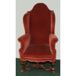 Attractive old reproduction wing armchair in the early 18th century style,