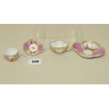 Two small Dresden porcelain cabaret cups & saucers of quatrefoil form,