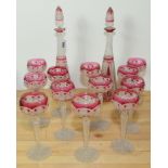 Victorian cranberry flashed Bohemian set of twelve hock glasses,