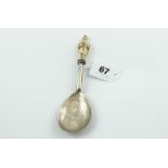Continental silver spoon with engraved bowl & carved ivory terminal, '800'.