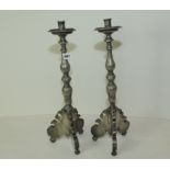 Pair of continental antique pewter Ecclesiastical candlesticks,