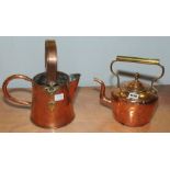 Victorian small copper kettle of circular form with acorn finial & fixed brass handle,