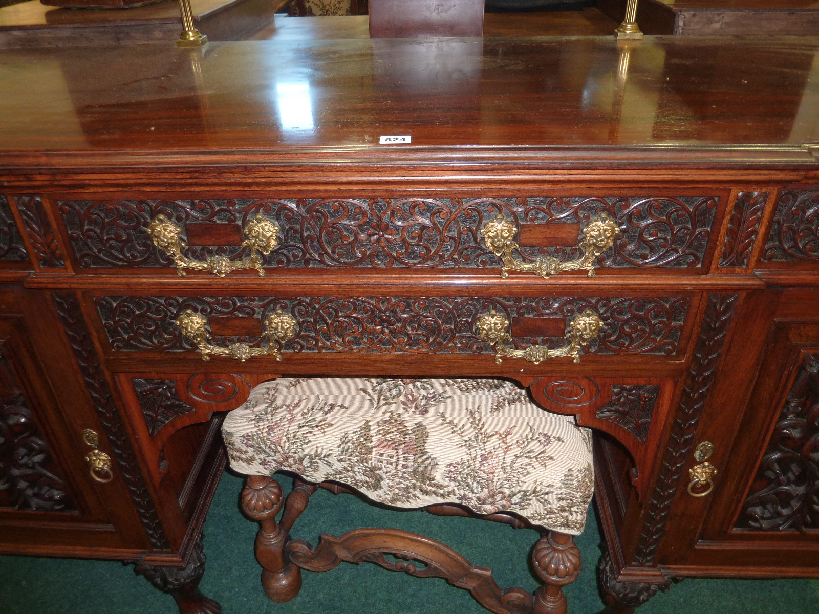Handsome late 19th century Anglo-Indian rosewood sideboard with brass rail back above breakfront - Image 9 of 13