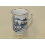 Large 18th century Chinese porcelain mug of slightly concave cylindrical form decorated with